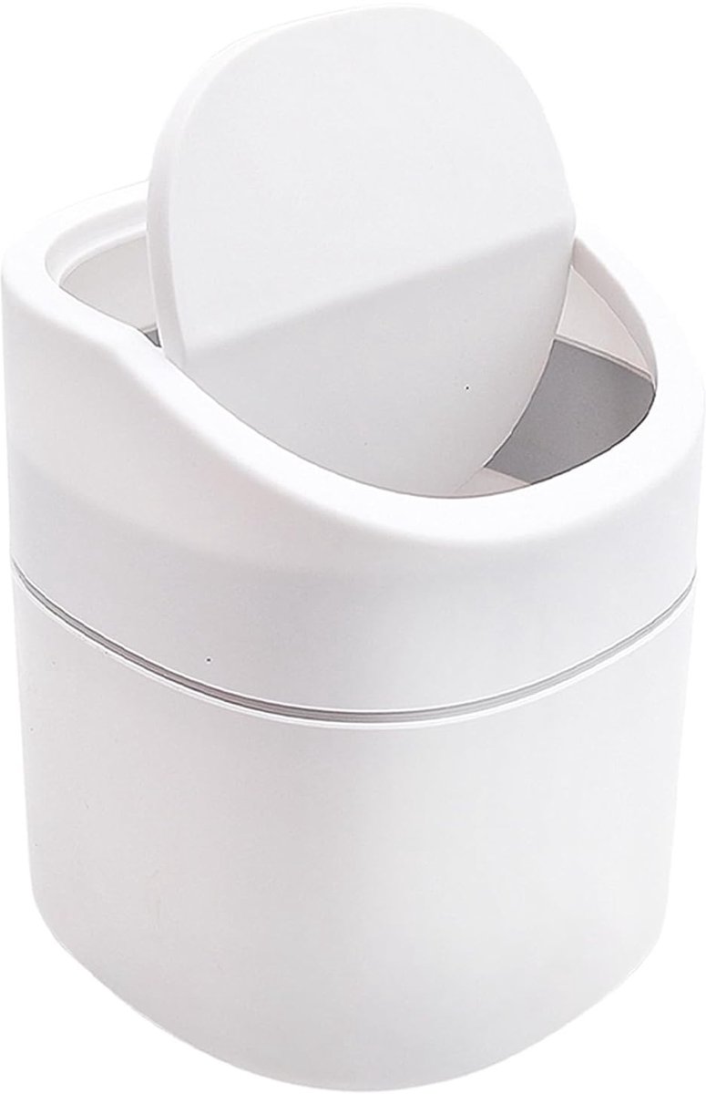 SnelShoppen - Kleine Prullenbak met Deksel - Praktische Plastic Afvalbak voor Woonkamer, Kantoor, Badkamer en Bureau - 2 Liter Capaciteit voor Cosmeti