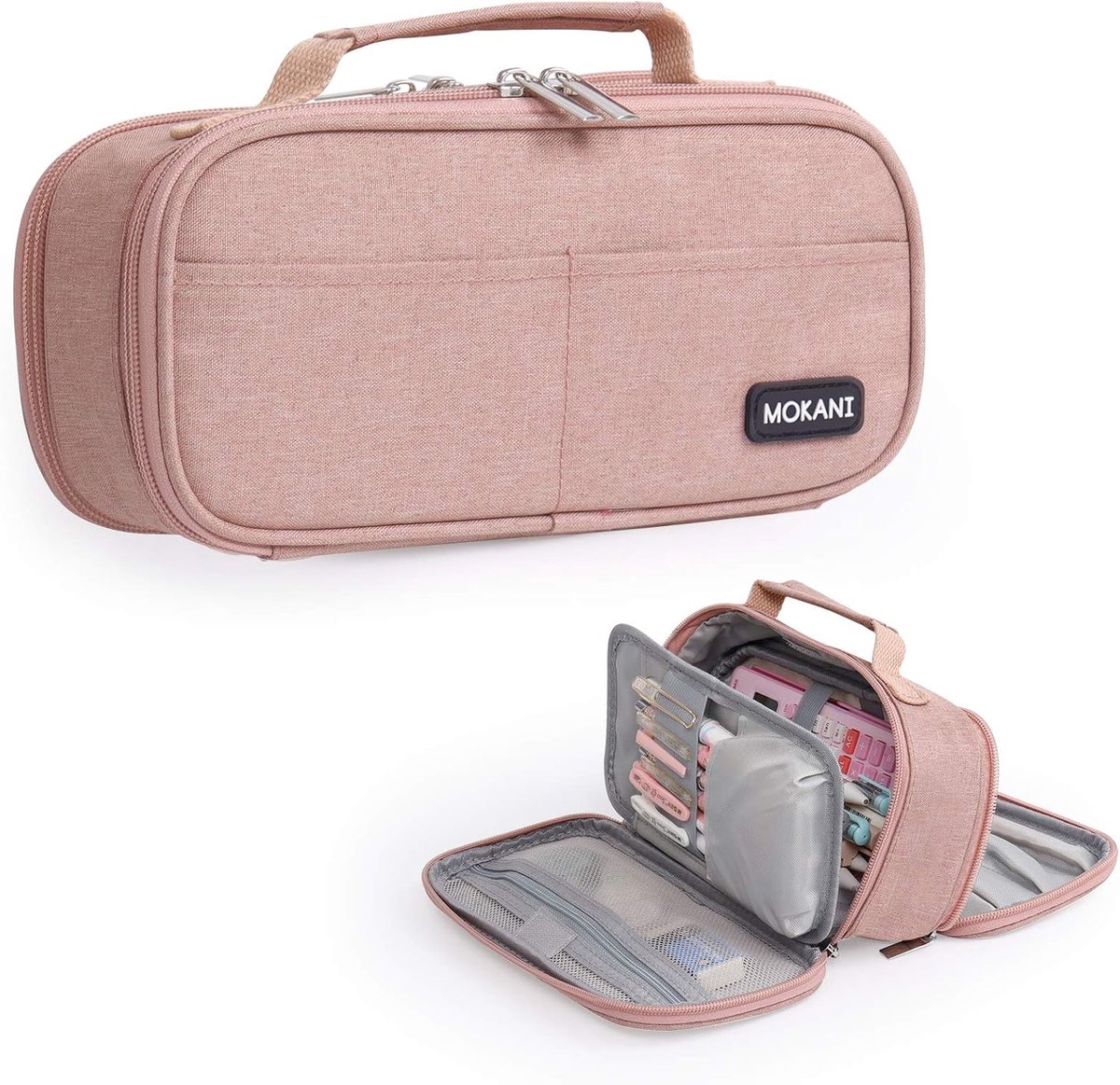 SnelShoppen - Grote Capaciteit Pennenetui voor Meisjes en Jongens, Dubbellaags Etui met 6 Compartimenten, Organizer voor School, Kantoor, Make-up, Bes