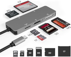 SnelShoppen - USB C Camera Card Reader 6 in 1 - Type C High Speed TF/SD/MS/M2/XD/CF Lezer voor Fotokaarten - Ondersteunt Olympus en Fujifilm - 5 Kaart