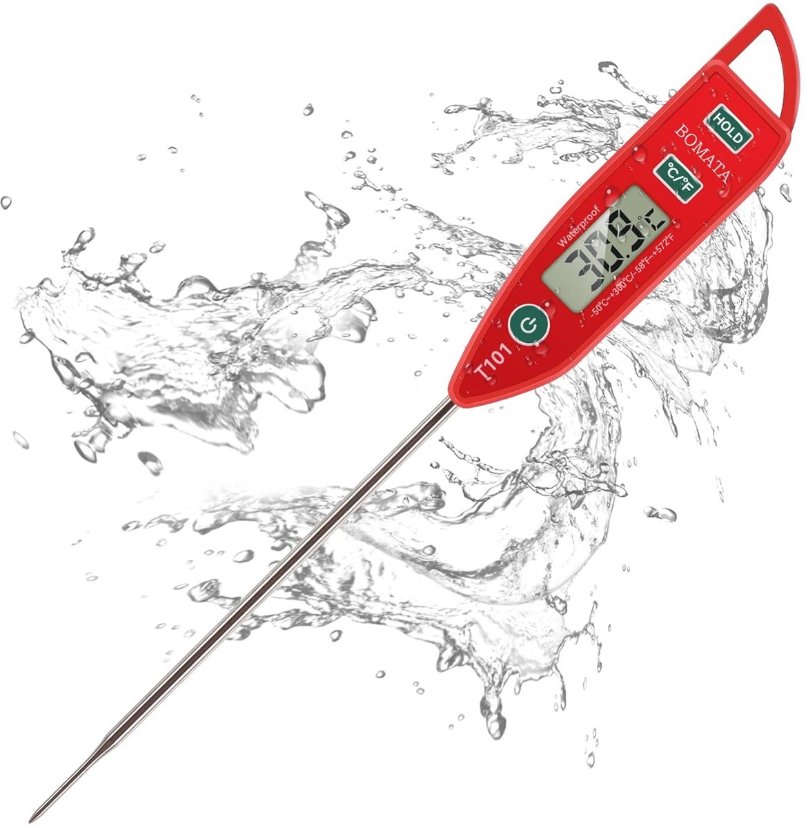 SnelShoppen - Waterdichte thermometer IPX7 voor vloeistoffen en kaarsen, keukenthermometer, rood, ideaal voor koken, BBQ, camping en tuin