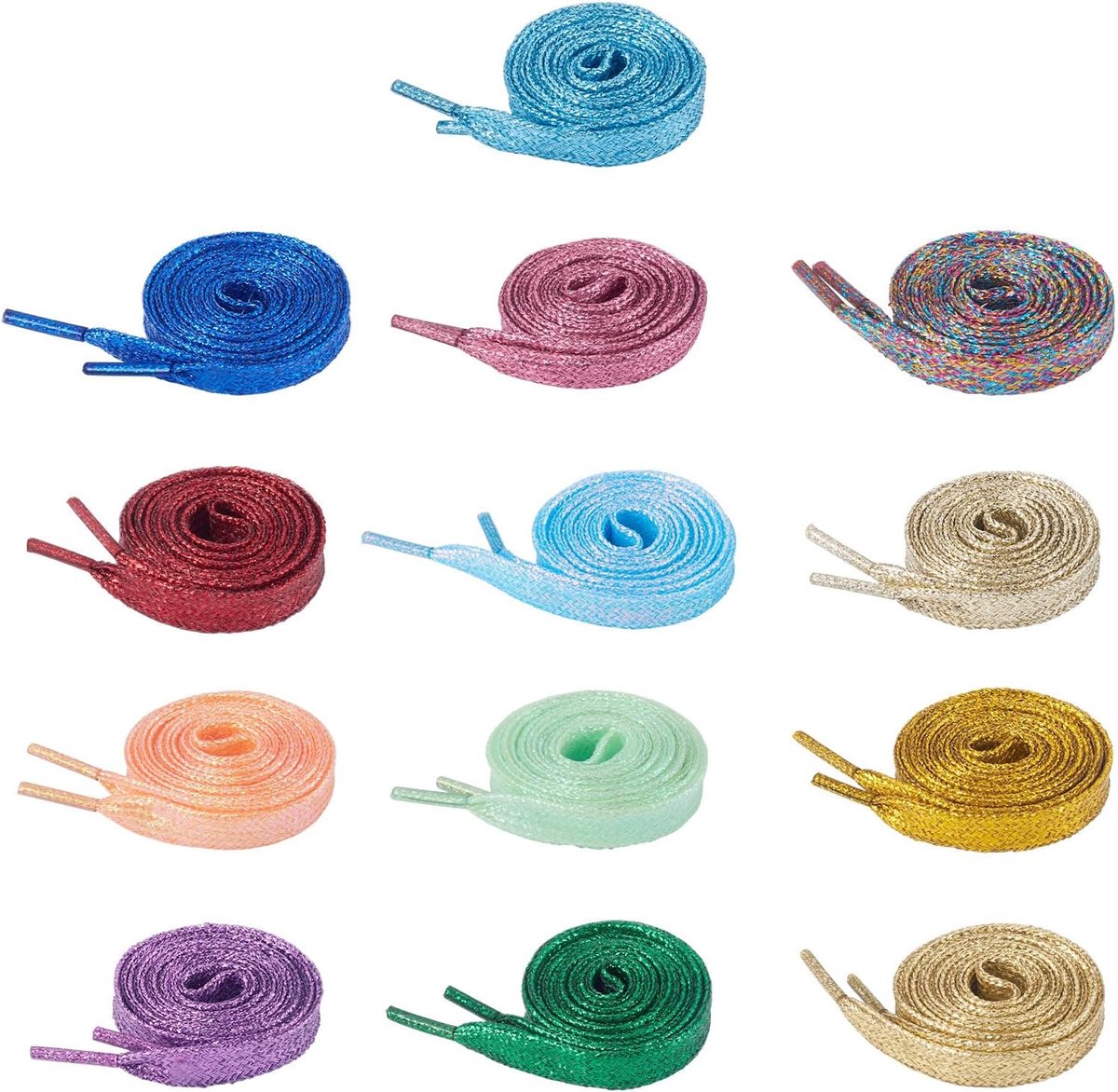 Crafans 13 Pairs Shoelace 117cm Long Shoe Ring Glitter Shoe Rings 13 Colors Sparkling Weird Shoelace 11mm Wide Flat - ShopVlot