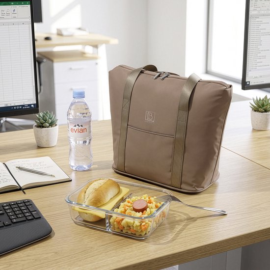 Brisby Koeltas Lunchtas 9L – 4-Laags Geïsoleerd – Inclusief 2 Koelelementen – Waterafstotend – Voor Werk, School & Onderweg - Taupe van Brisby — afbeelding 2