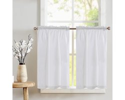 Vangao Wavel Curtains, Modern Kitchen, White, Bistro Curtain, Set of 2, 90 x 90 cm (W x H), Plain Country House - ShopVlot