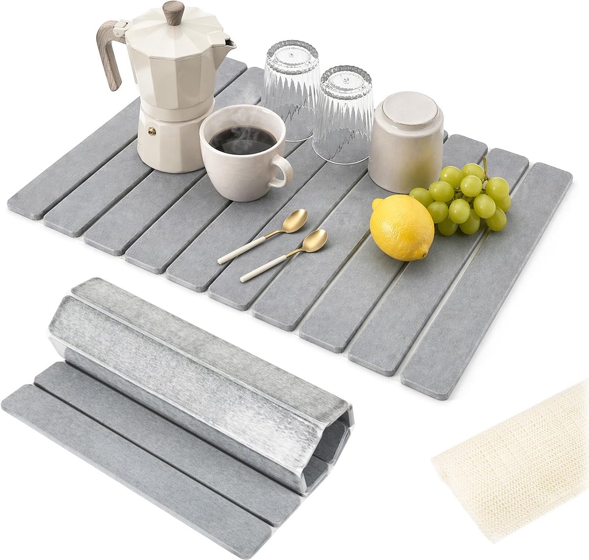 Dish Draining Mat 60 x 39 cm Large Stone Draining Mat for Kitchen Countertop, Dieselguhr Mat Kitchen, Quick-Drying - ShopVlot