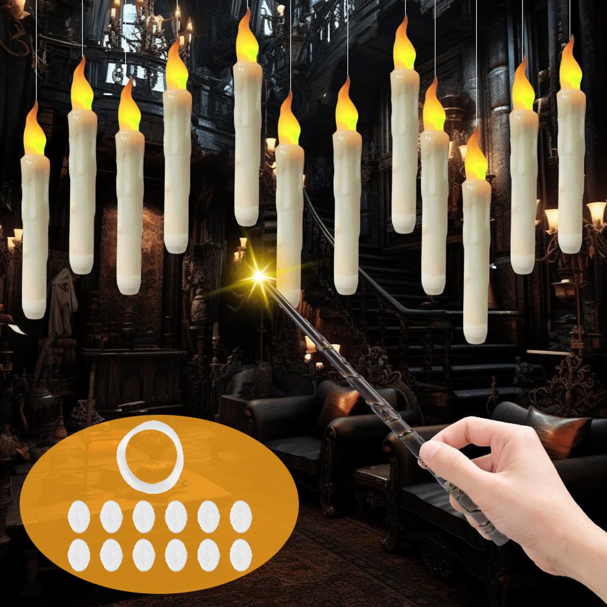 12 Stuks Vlamloze Drijvende Kaarsen - Zwevende Magische Led-Kaarsen - Met Magic Wand-Afstandsbediening - Voor Kerstmis En Halloween