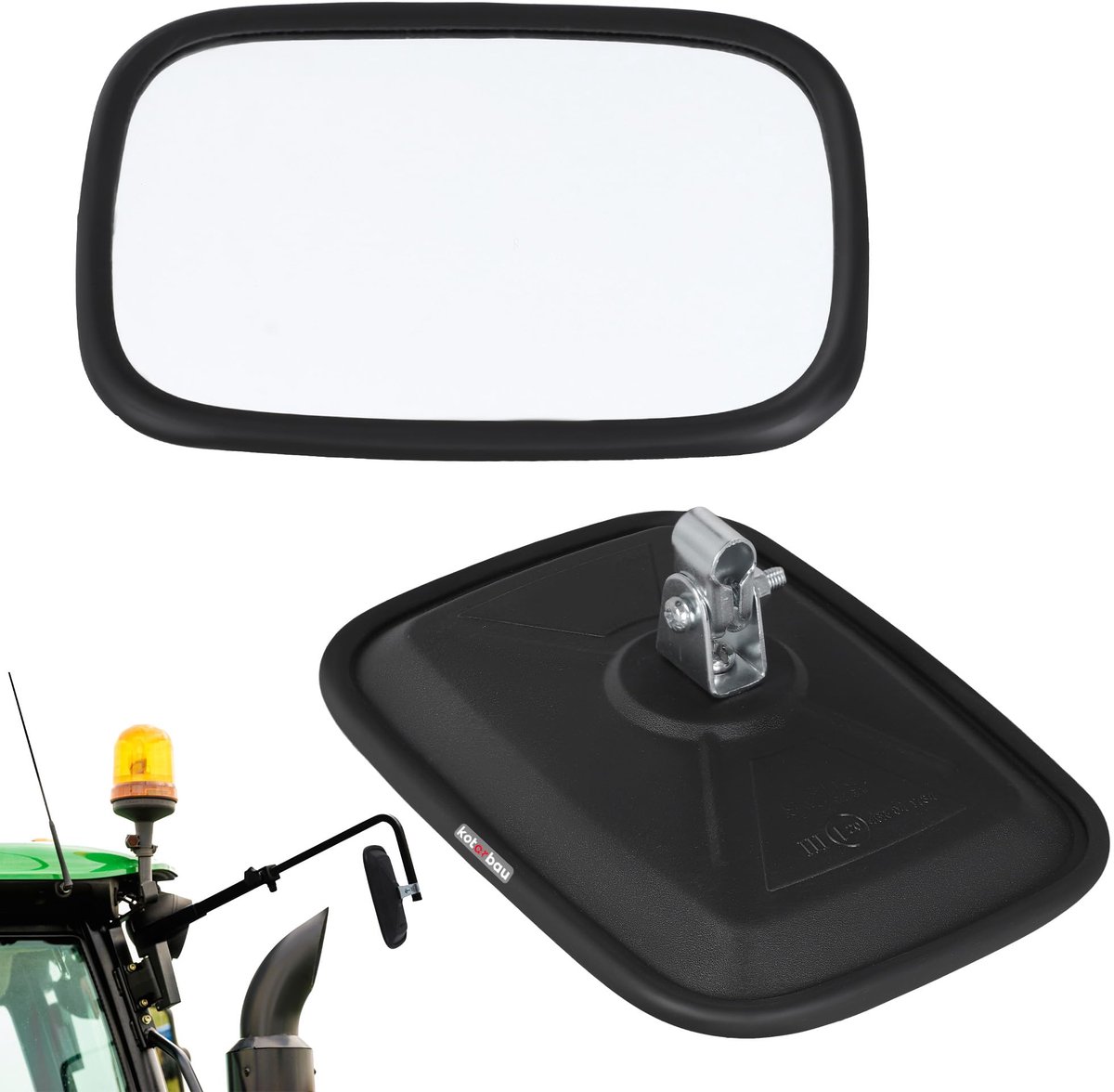 KOTARBAU® Tractor Spiegel - Buitenspiegel Tractor 18 x 12,5 cm Spiegel Tractor - Buitenspiegel voor Tractor - Links/Rechts - Tractorspiegel met Houder voor ⌀ Spiegelarm 10 mm - PVC - Zwart
