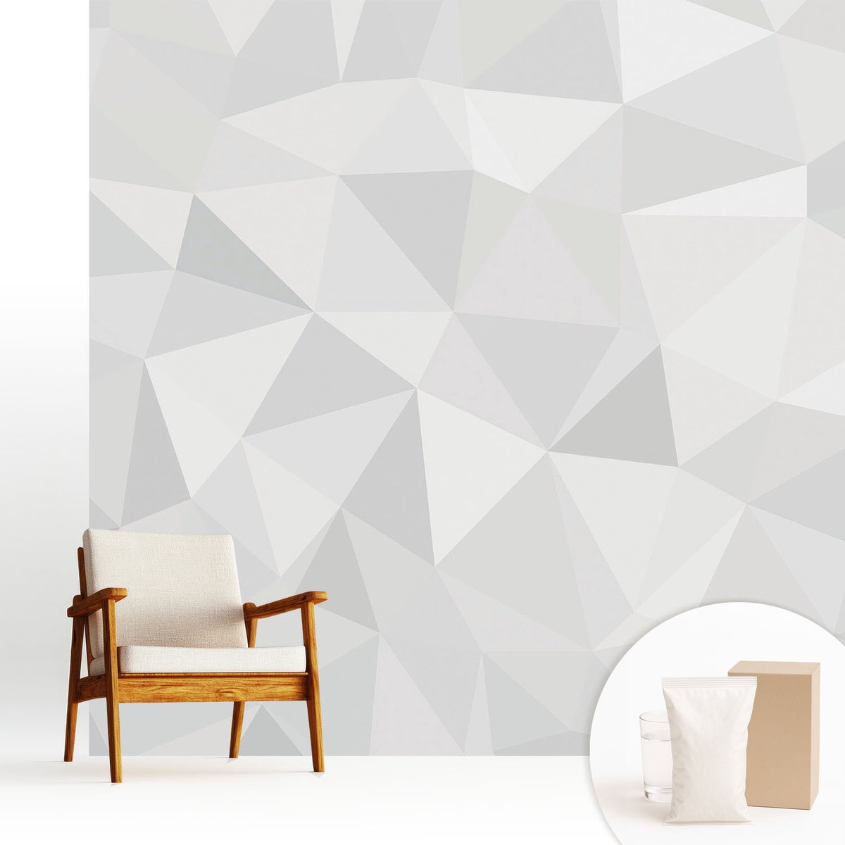 Wallfluent Fotobehang - Wit Vliesbehang - 250x250 cm - Driehoekig Mozaïek Muurschildering - Gang behang Geometrie - Fotobehang Vlies - Slaapkamer behang