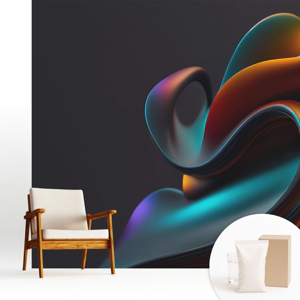 Wallfluent Fotobehang - Oranje Vliesbehang - 250x250 cm - Kleurrijke Werveling Fotobehang Vlies - Hal behang Abstractie - Muurschildering - Hal behang
