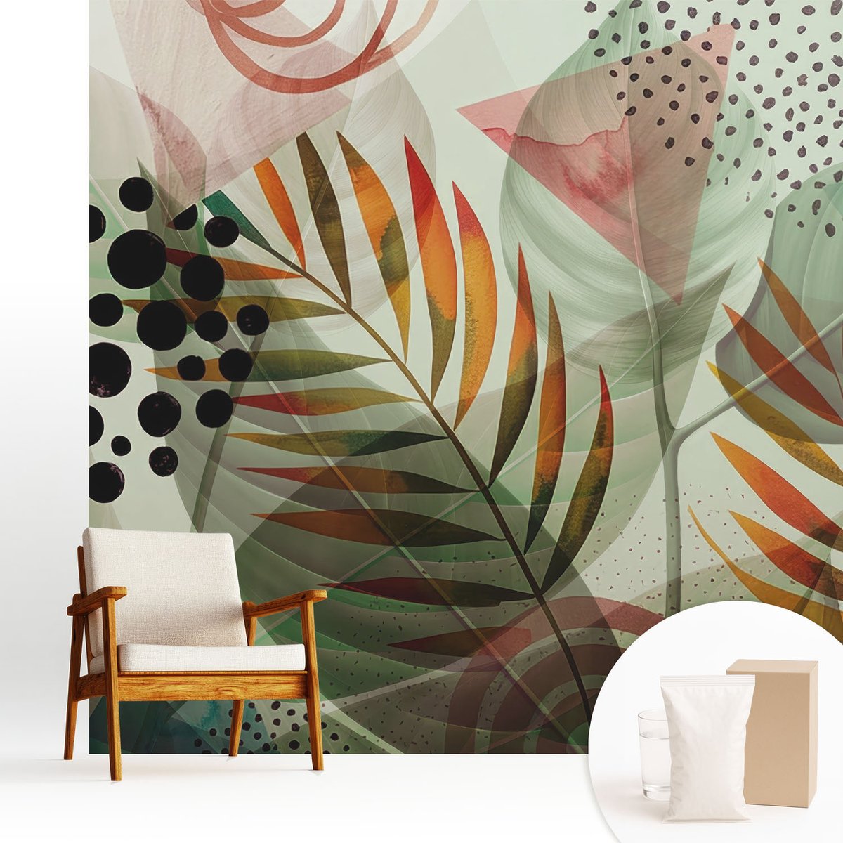 Wallfluent Fotobehang - Groente Vliesbehang - 250x250 cm - Abstracte Bladeren Fotobehang Vlies - Hal behang Bloemen En Planten - Muurschildering - Woonkamer behang