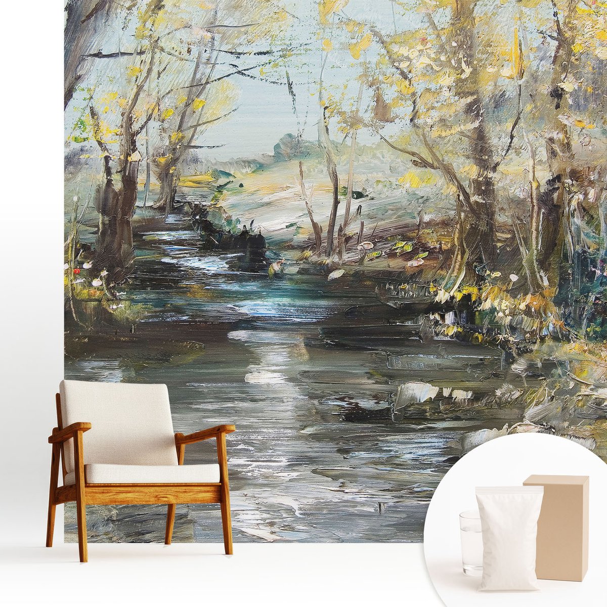 Wallfluent Fotobehang - Groente Vliesbehang - 250x250 cm - Bosbeek Muurschildering - Gang behang Landschappen - Fotobehang Vlies - Slaapkamer behang