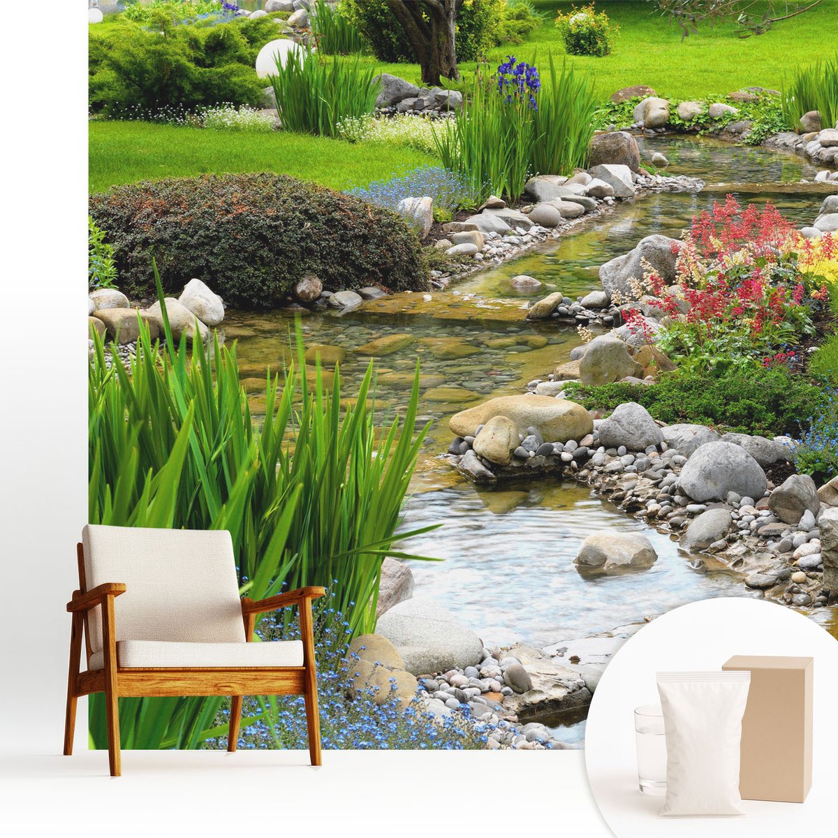Wallfluent Fotobehang - Groente Vliesbehang - 250x250 cm - Idyllische Tuin Muurschildering - Slaapkamer behang Bloemen En Planten - Fotobehang Vlies - Slaapkamer behang