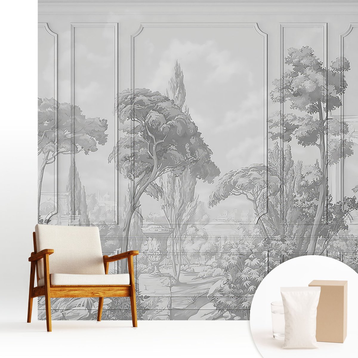 Wallfluent Fotobehang - Grijs Vliesbehang - 250x250 cm - Atmosferische Aard Muurschildering - Gang behang Landschappen - Fotobehang Vlies - Gang behang