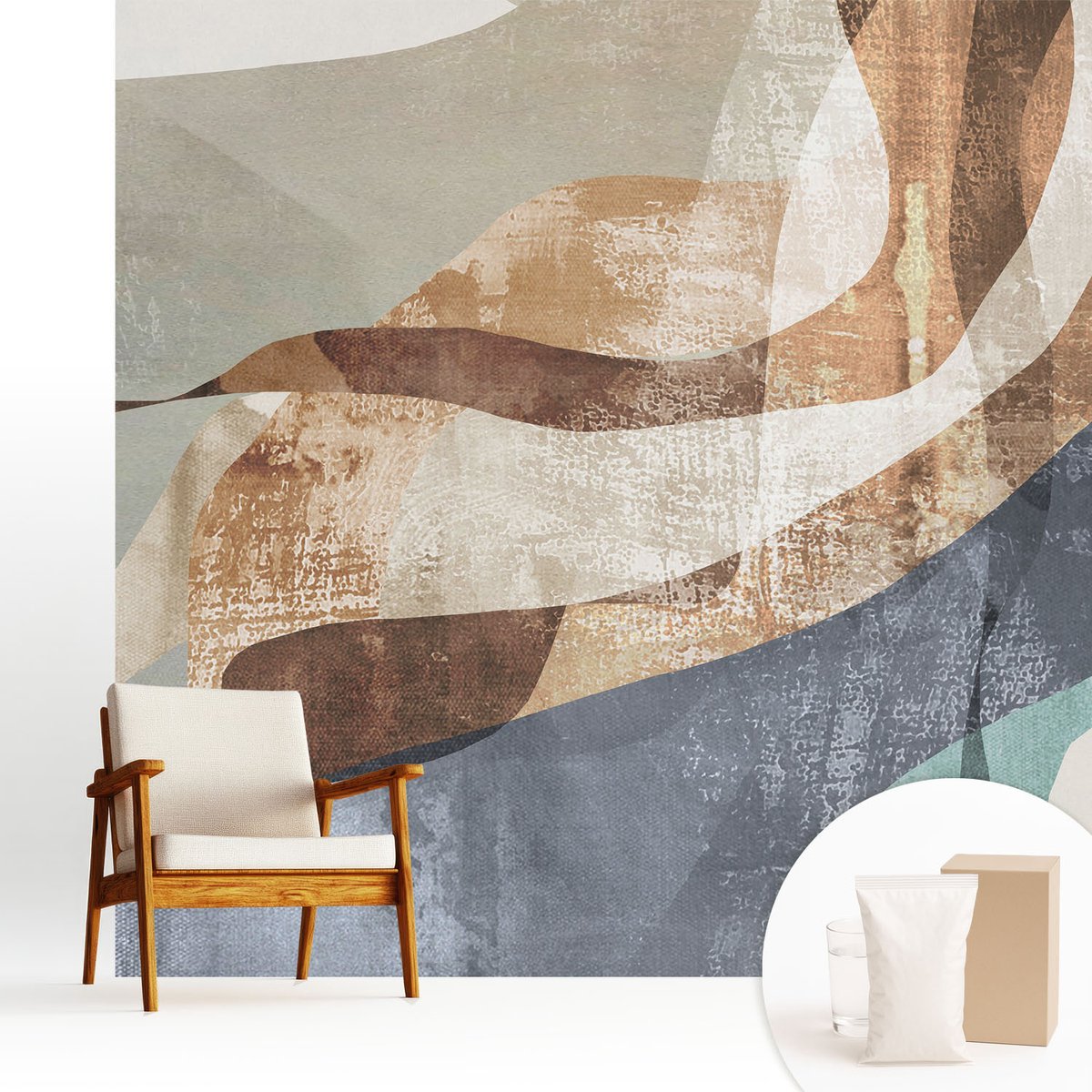 Wallfluent Fotobehang - Grijs Vliesbehang - 250x250 cm - Abstracte Compositie Fotobehang Vlies - Woonkamer behang Abstractie - Muurschildering - Hal behang
