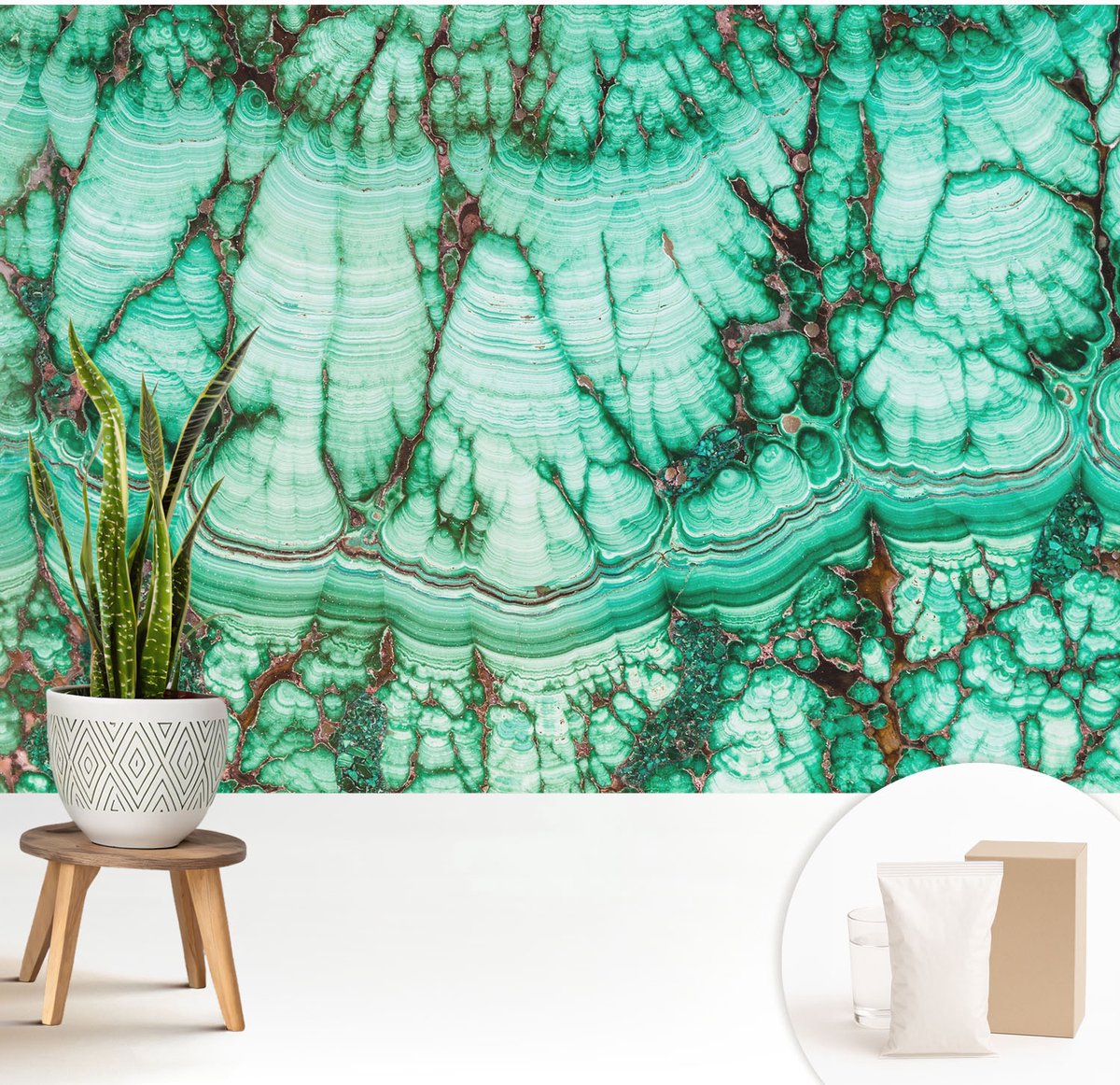 Wallfluent Fotobehang - Turkoois Vliesbehang - 208x146 cm - Groene Patronen Muurschildering - Gang behang Teksten - Fotobehang Vlies - Slaapkamer behang