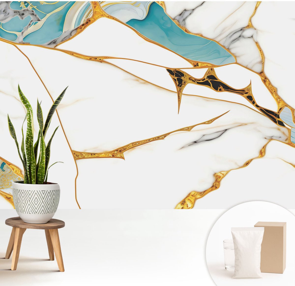 Wallfluent Fotobehang - Wit Vliesbehang - 208x146 cm - De Elegantie Van Marmer Fotobehang Vlies - Hal behang Abstractie - Muurschildering - Woonkamer behang