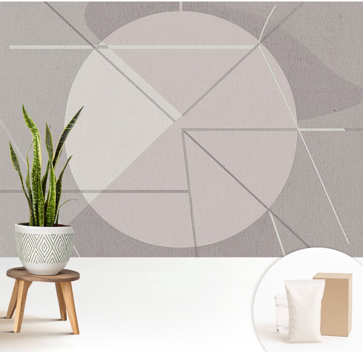 Wallfluent Fotobehang - Grijs Vliesbehang - 208x146 cm - Abstracte Geometrie Muurschildering - Gang behang Abstractie - Fotobehang Vlies - Slaapkamer behang