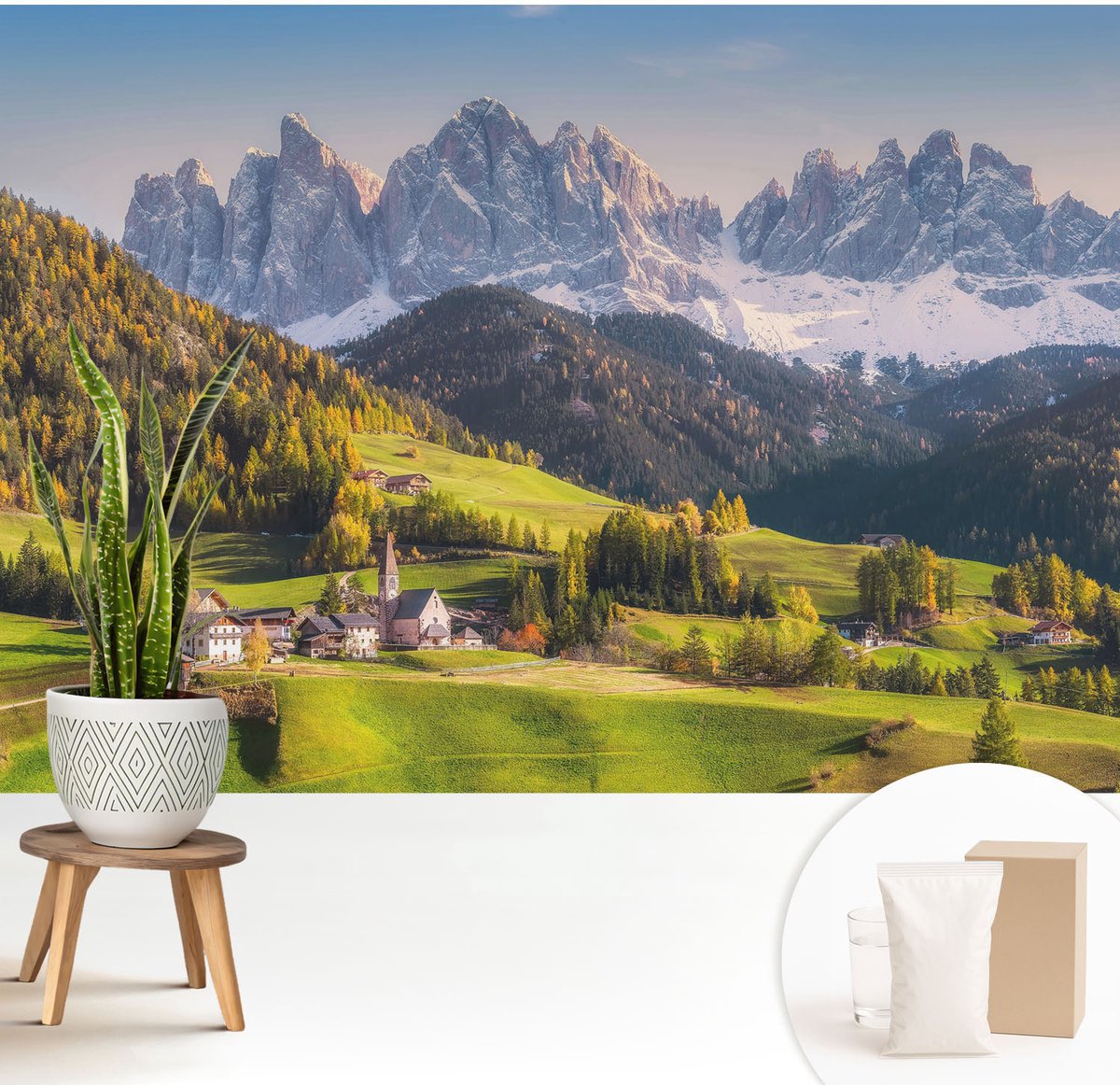 Wallfluent Fotobehang - Groente Vliesbehang - 208x146 cm - Berglandschap Fotobehang Vlies - Woonkamer behang Landschappen - Muurschildering - Hal behang