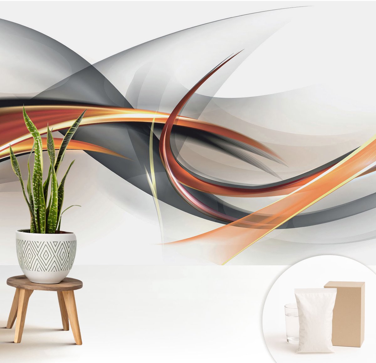 Wallfluent Fotobehang - Wit Vliesbehang - 208x146 cm - Abstracte Dynamica Fotobehang Vlies - Hal behang Abstractie - Muurschildering - Woonkamer behang