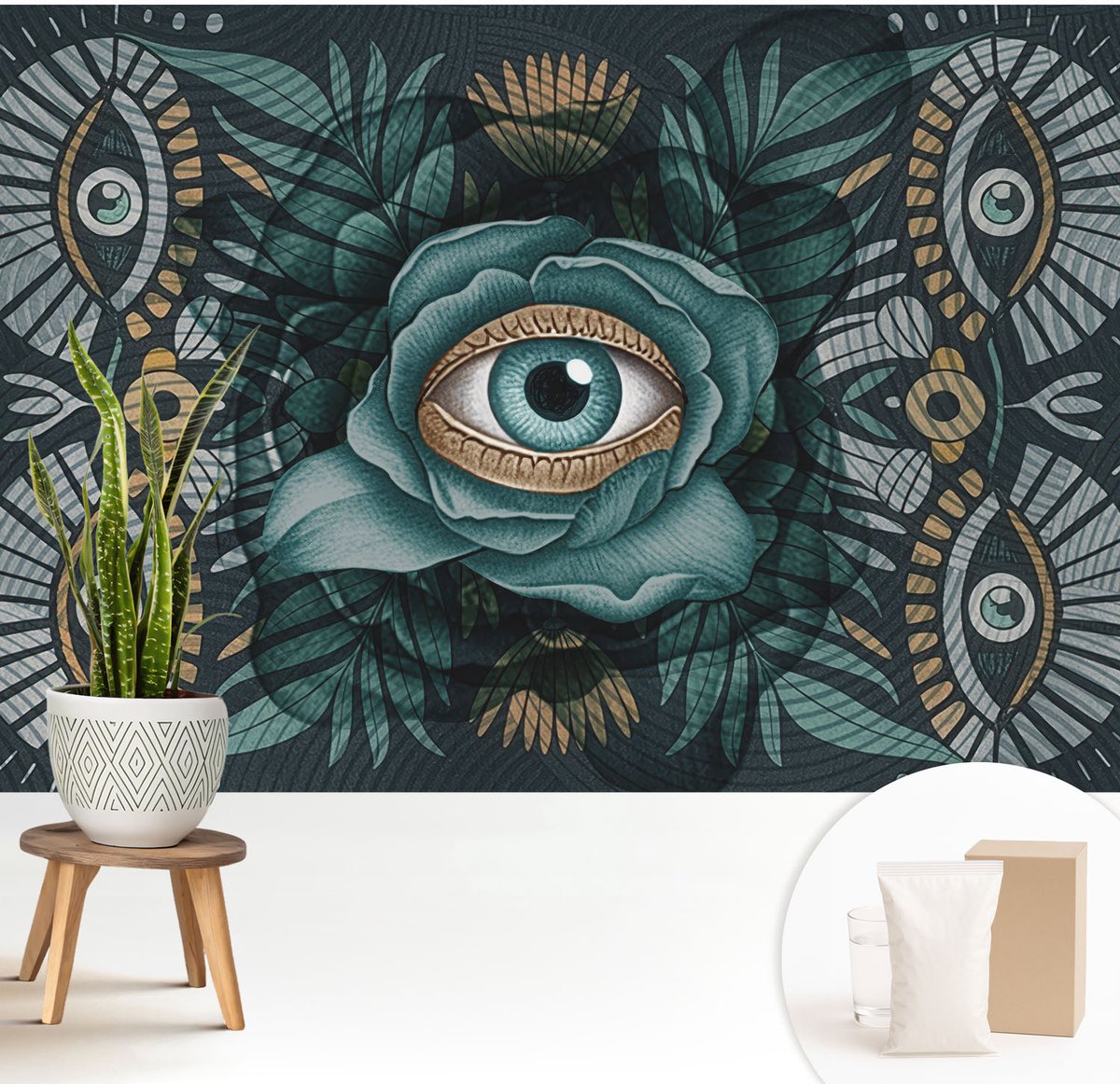 Wallfluent Fotobehang - Marine Vliesbehang - 208x146 cm - Bloem Oog Muurschildering - Slaapkamer behang Abstractie - Fotobehang Vlies - Gang behang