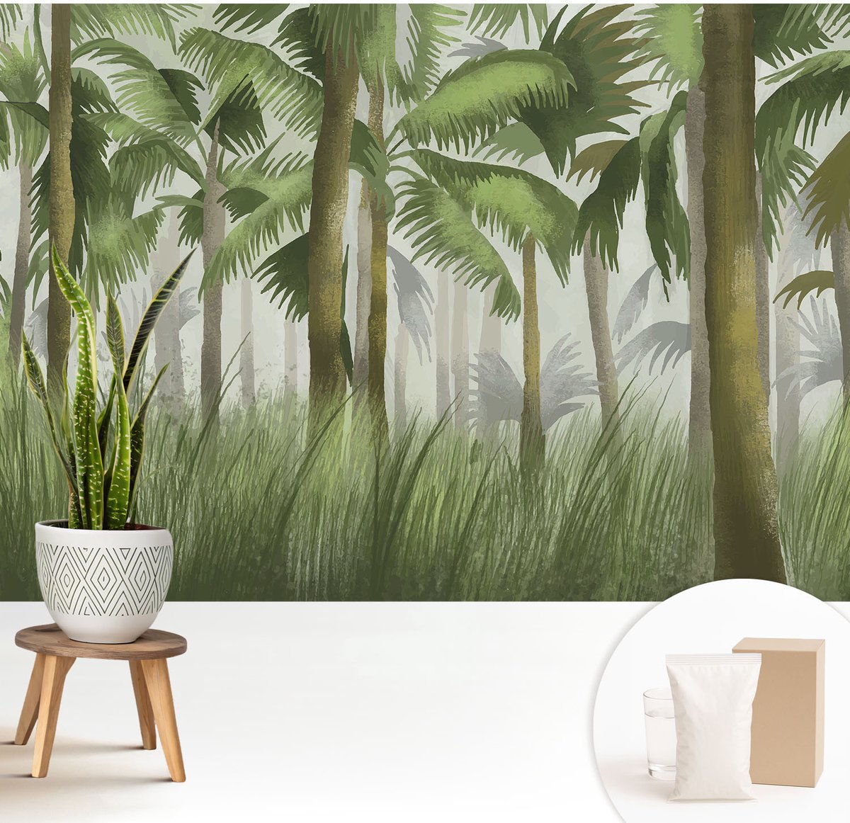 Wallfluent Fotobehang - Groente Vliesbehang - 208x146 cm - Tropisch Bos Fotobehang Vlies - Woonkamer behang Bloemen En Planten - Muurschildering - Woonkamer behang