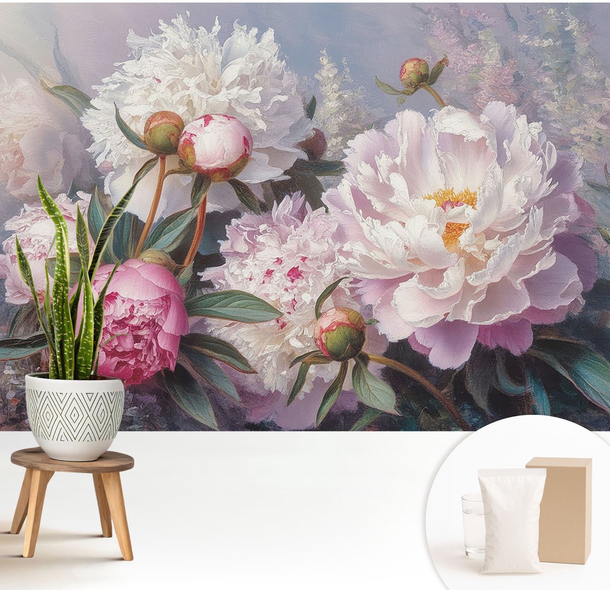 Wallfluent Fotobehang - Roze Vliesbehang - 208x146 cm - Pioenrozenboeket Muurschildering - Gang behang Bloemen En Planten - Fotobehang Vlies - Slaapkamer behang