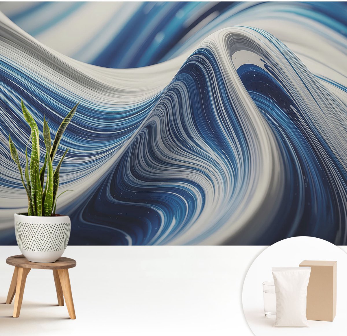 Wallfluent Fotobehang - Wit Vliesbehang - 208x146 cm - Harmonieuze Abstractie Fotobehang Vlies - Woonkamer behang Abstractie - Muurschildering - Hal behang