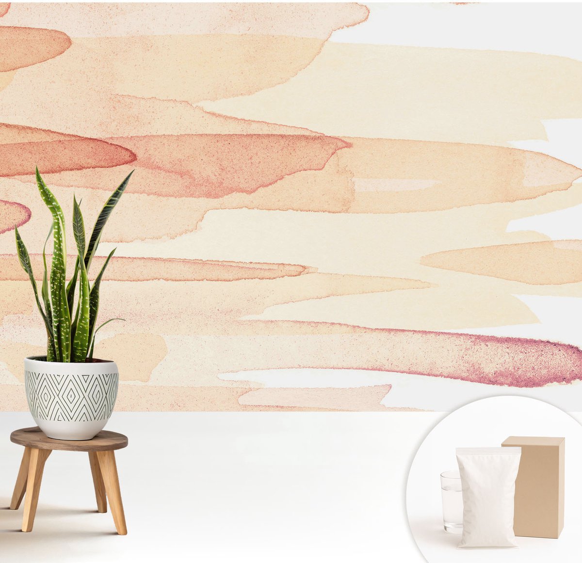 Wallfluent Fotobehang - Beige Vliesbehang - 208x146 cm - Pastelstreken Muurschildering - Gang behang Abstractie - Fotobehang Vlies - Slaapkamer behang