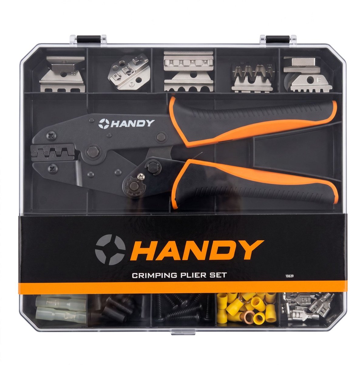 Handy Krimptangenset - Ratelmechanisme En Vergrendelbare Handgreep - Verstelbare Schroefdrukregeling - 5 Verwisselbare Krimpbekken - Terminals, Ringterminals, Adereindhulzen En PIN [10639]