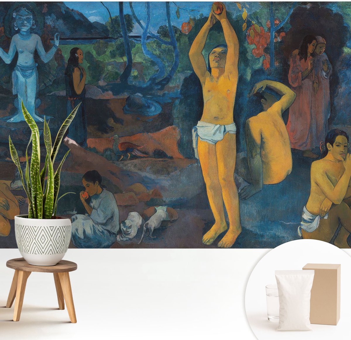 Wallfluent Fotobehang - Blauw Vliesbehang - 208x146 cm - Tropische Harmonie Muurschildering - Slaapkamer behang Deel - Fotobehang Vlies - Slaapkamer behang