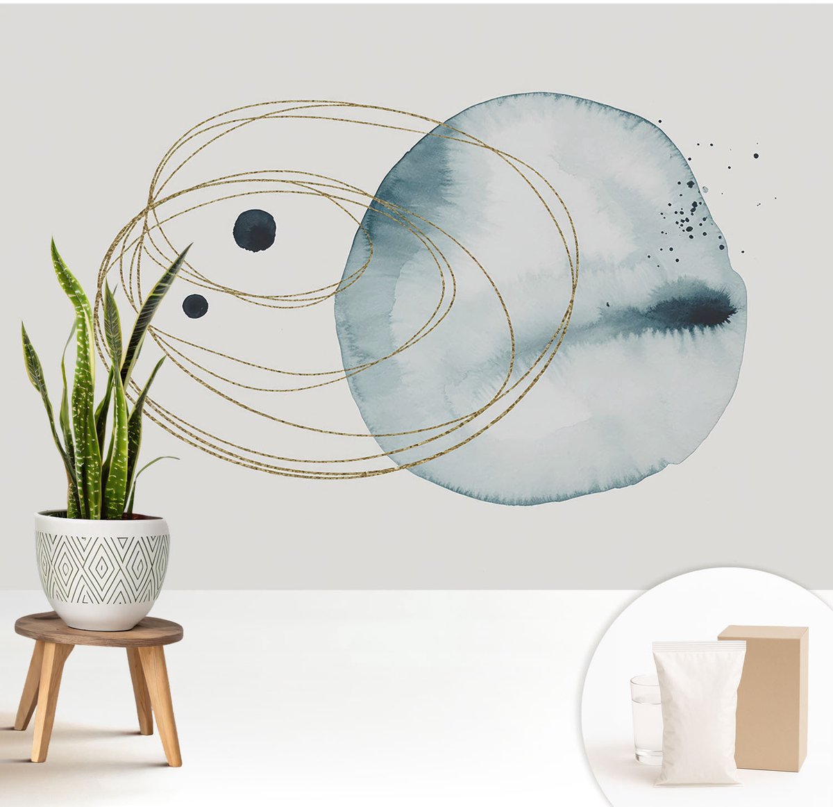 Wallfluent Fotobehang - Wit Vliesbehang - 208x146 cm - Abstracte Verbinding Fotobehang Vlies - Hal behang Abstractie - Muurschildering - Woonkamer behang