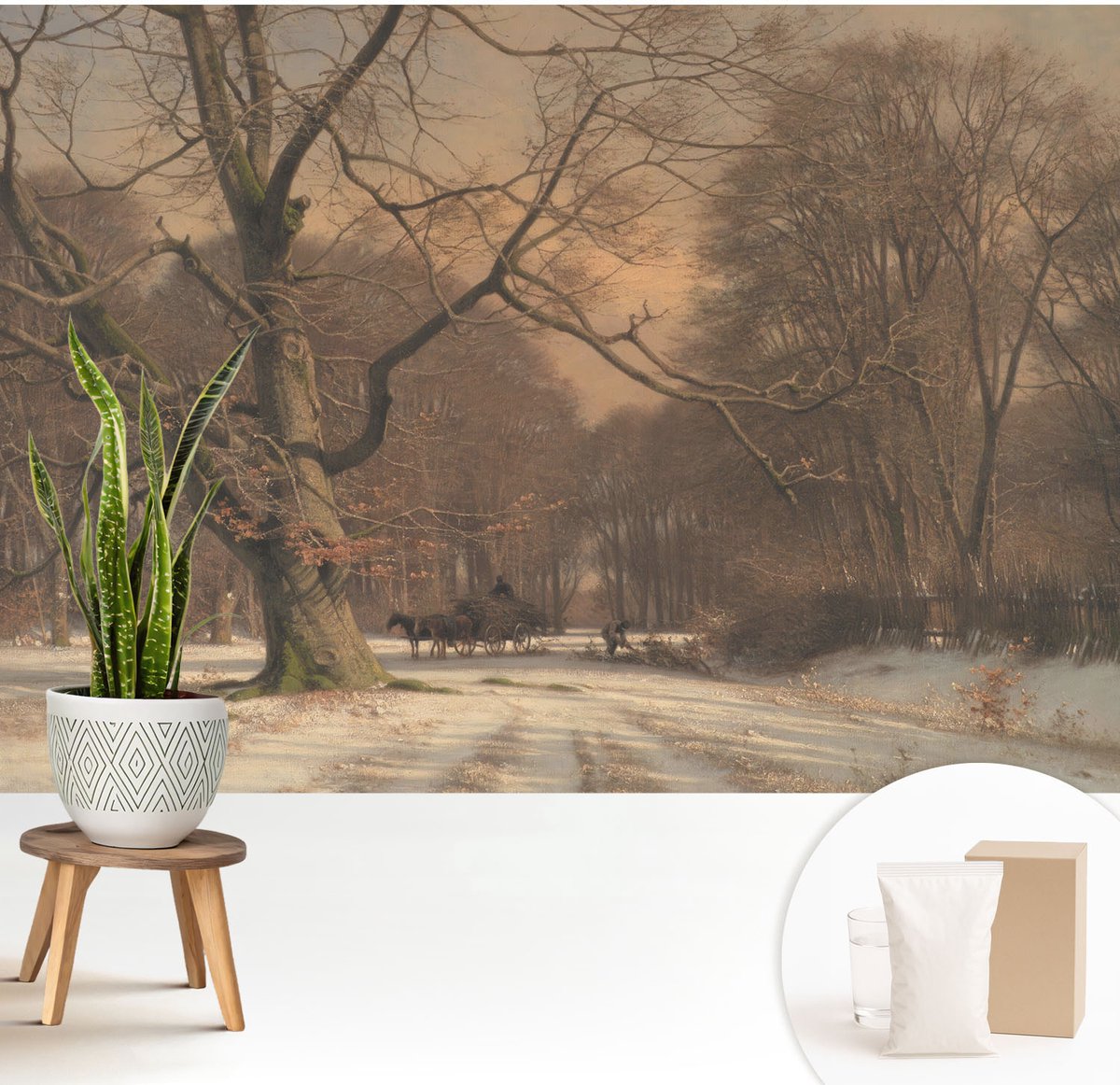 Wallfluent Fotobehang - Beige Vliesbehang - 208x146 cm - Winterlandschap Fotobehang Vlies - Woonkamer behang Landschappen - Muurschildering - Woonkamer behang