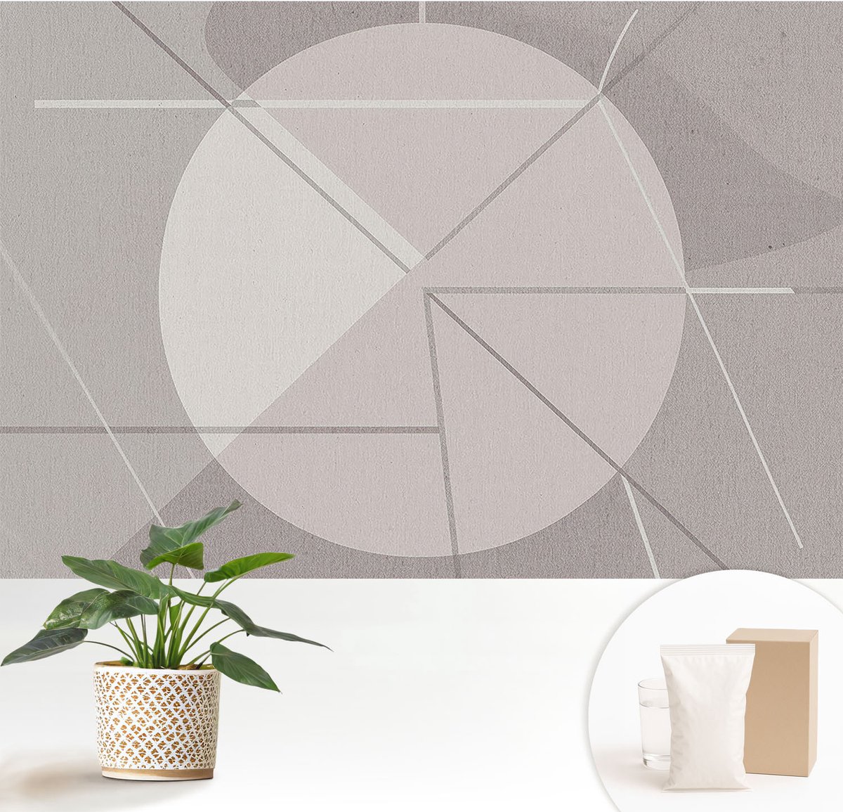 Wallfluent Fotobehang - Grijs Vliesbehang - 152x104 cm - Abstracte Geometrie Muurschildering - Gang behang Abstractie - Fotobehang Vlies - Slaapkamer behang