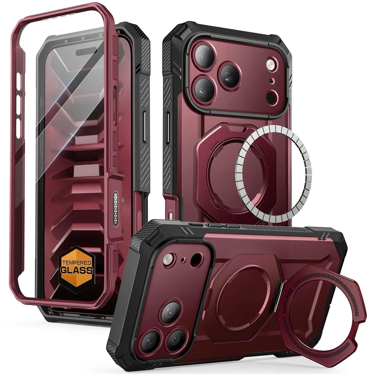 SUPCASE Hoesje Geschikt voor Apple iPhone 18 Pro Max / 17 Pro Max | Stofdichte Case met Ingebouwde Screenprotector | Unicorn Beetle Grip Pro | Compatibel met MagSafe / Qi2 | Kickstand | Burgundy