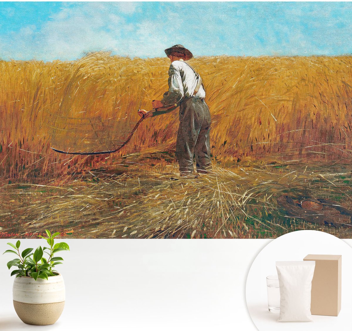 Wallfluent Fotobehang - Geel Vliesbehang - 104x70 cm - Oogst In De Zon Fotobehang Vlies - Hal behang Deel - Muurschildering - Hal behang