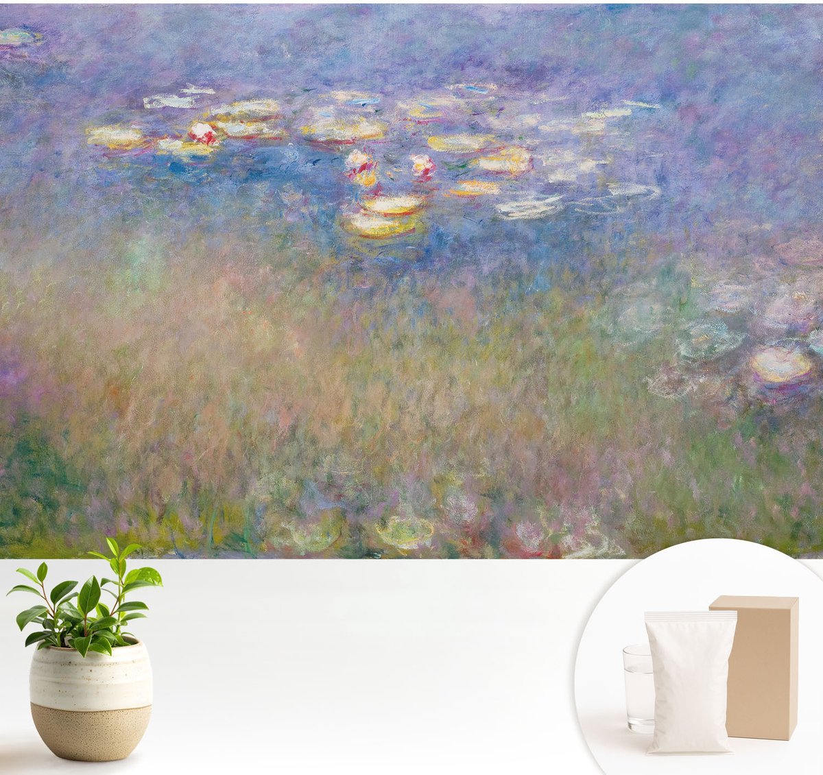Wallfluent Fotobehang - Groente Vliesbehang - 104x70 cm - Waterlelies Fotobehang Vlies - Woonkamer behang Bloemen En Planten - Muurschildering - Woonkamer behang