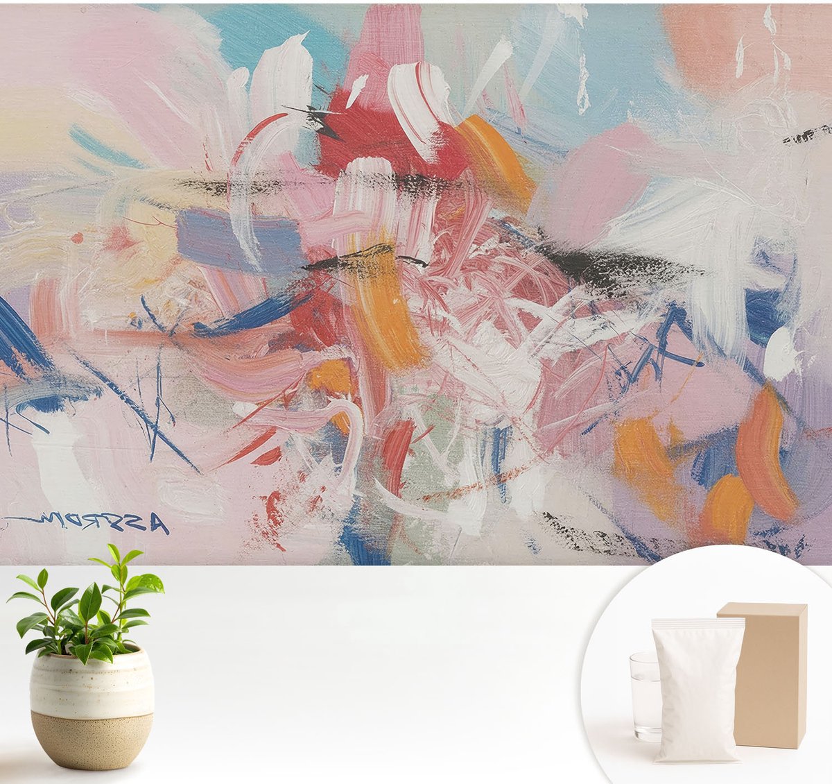 Wallfluent Fotobehang - Roze Vliesbehang - 104x70 cm - Harmonieuze Abstractie Muurschildering - Slaapkamer behang Abstractie - Fotobehang Vlies - Slaapkamer behang