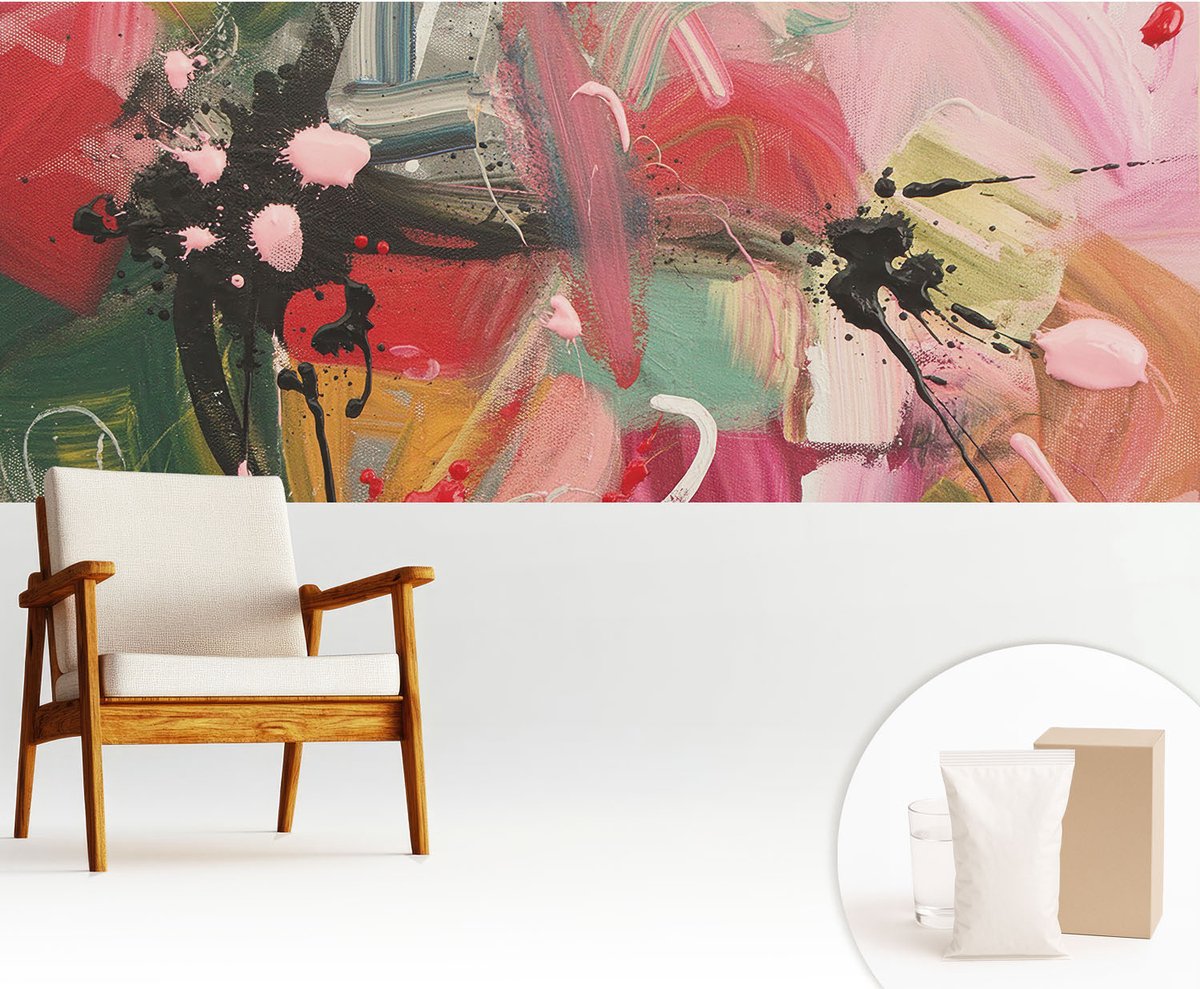 Wallfluent Fotobehang - Roze Vliesbehang - 250x104 cm - Kleurrijke Chaos Muurschildering - Gang behang Achtergronden En Patronen - Fotobehang Vlies - Slaapkamer behang