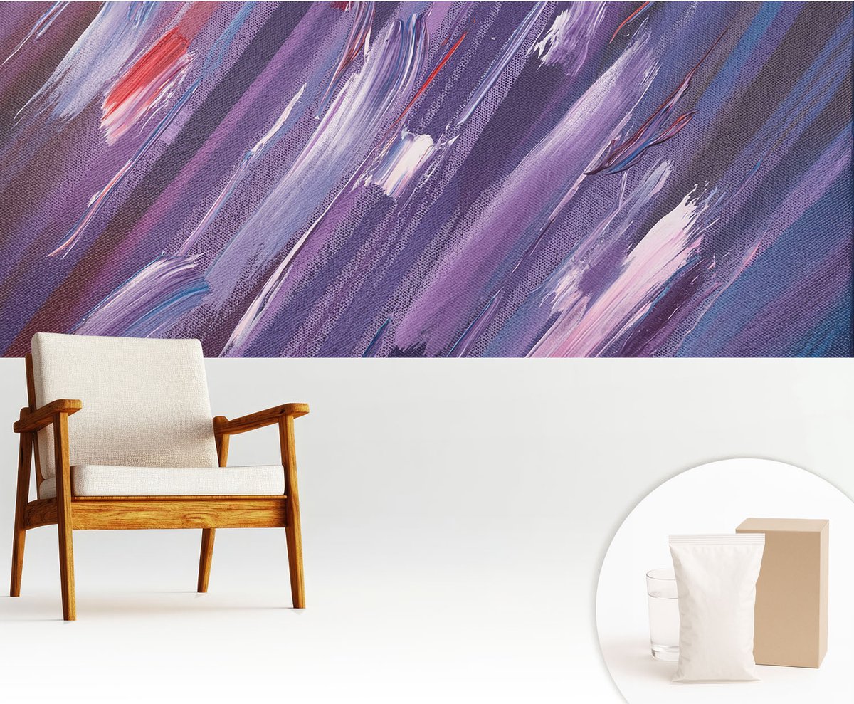 Wallfluent Fotobehang - Paars Vliesbehang - 250x104 cm - Kleurrijke Penseelstreken Muurschildering - Slaapkamer behang Abstractie - Fotobehang Vlies - Slaapkamer behang