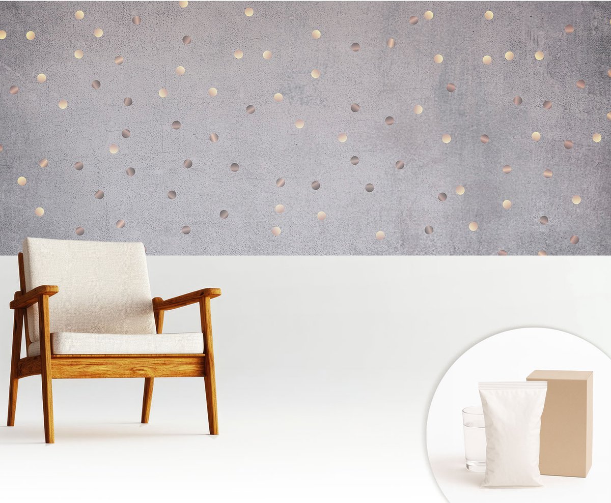 Wallfluent Fotobehang - Grijs Vliesbehang - 250x104 cm - Symmetrische Stippen Muurschildering - Slaapkamer behang Texturen - Fotobehang Vlies - Gang behang