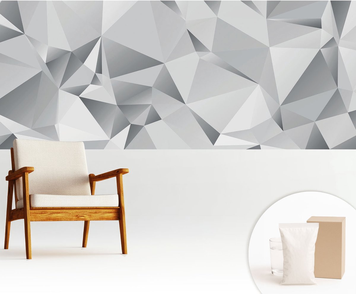 Wallfluent Fotobehang - Grijs Vliesbehang - 250x104 cm - Abstracte Geometrie Fotobehang Vlies - Hal behang Achtergronden En Patronen - Muurschildering - Woonkamer behang