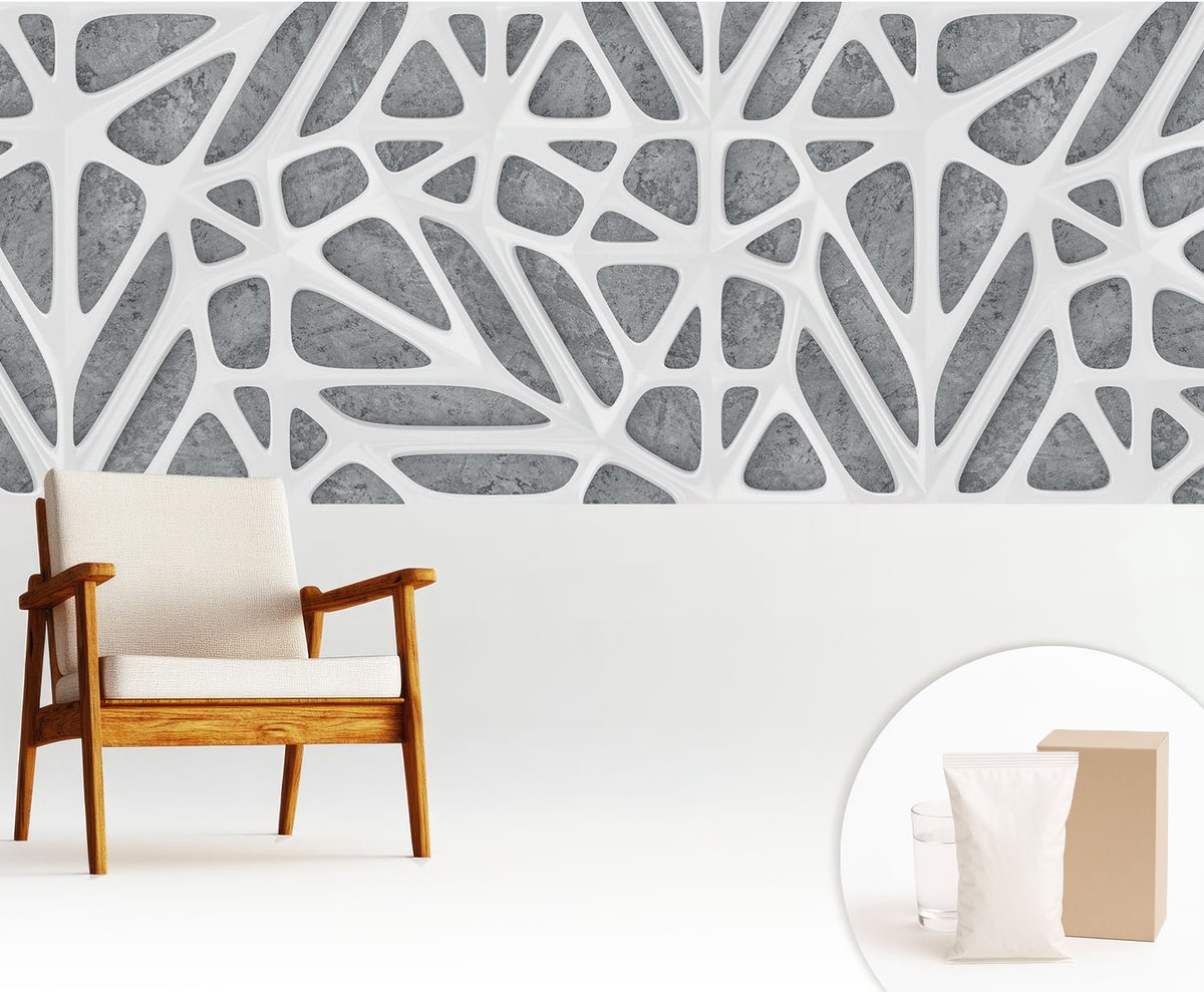 Wallfluent Fotobehang - Wit Vliesbehang - 250x104 cm - Geometrisch Netwerk Fotobehang Vlies - Hal behang Texturen - Muurschildering - Woonkamer behang
