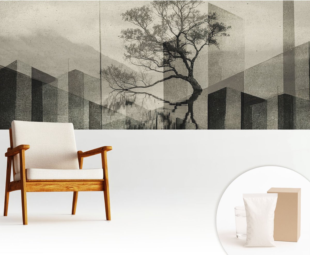 Wallfluent Fotobehang - Zwart Vliesbehang - 250x104 cm - Rauwe Elegantie Fotobehang Vlies - Woonkamer behang Deel - Muurschildering - Woonkamer behang