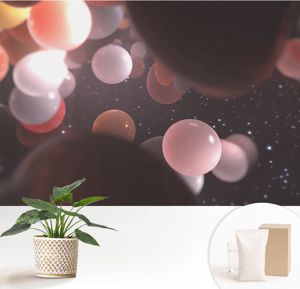 Wallfluent Fotobehang - Zwart Vliesbehang - 152x104 cm - Ruimteballen Muurschildering - Slaapkamer behang Kosmos - Fotobehang Vlies - Slaapkamer behang