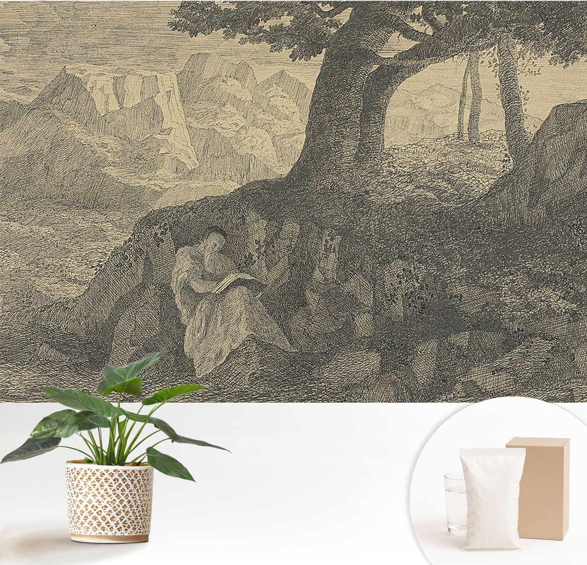 Wallfluent Fotobehang - Zwart Vliesbehang - 152x104 cm - Lezende Karakters Muurschildering - Gang behang Landschappen - Fotobehang Vlies - Slaapkamer behang
