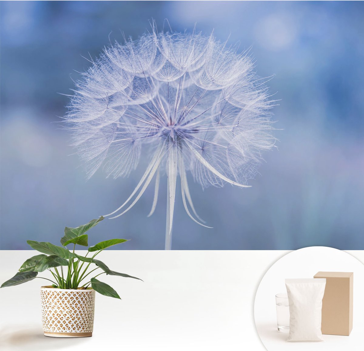 Wallfluent Fotobehang - Blauw Vliesbehang - 152x104 cm - Blauwe Delicatesse Muurschildering - Slaapkamer behang Bloemen En Planten - Fotobehang Vlies - Slaapkamer behang