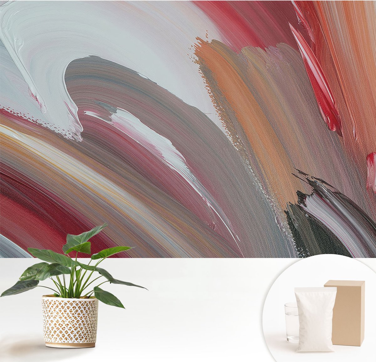 Wallfluent Fotobehang - Wit Vliesbehang - 152x104 cm - Schilderachtige Uitdrukking Muurschildering - Gang behang Abstractie - Fotobehang Vlies - Slaapkamer behang