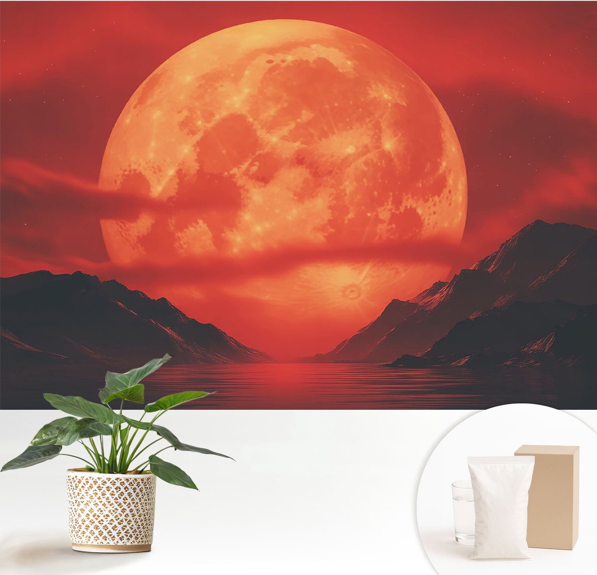 Wallfluent Fotobehang - Rood Vliesbehang - 152x104 cm - Nachtelijk Fenomeen Fotobehang Vlies - Hal behang Kosmos - Muurschildering - Hal behang