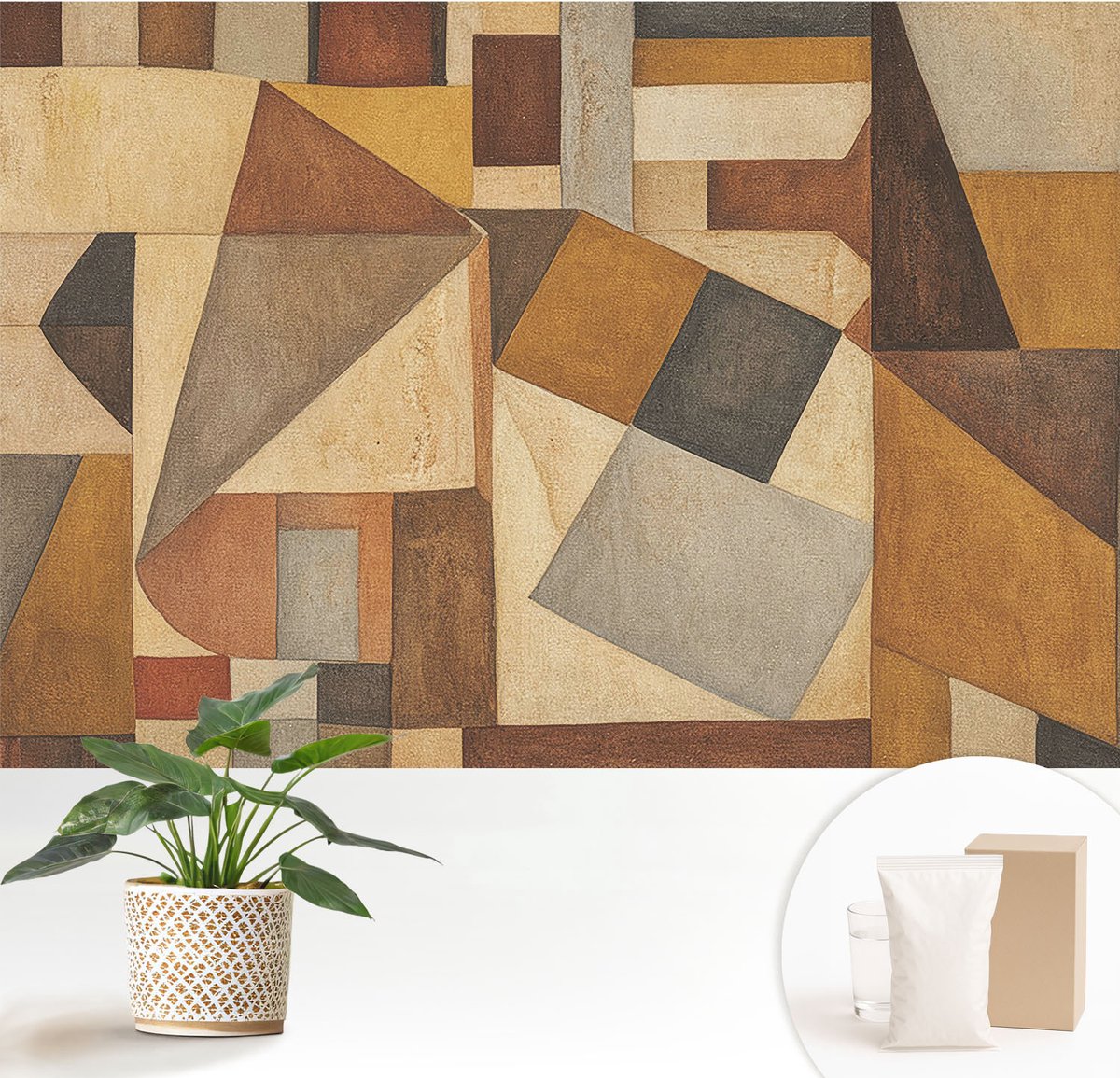 Wallfluent Fotobehang - Bruin Vliesbehang - 152x104 cm - Geometrische Abstractie Muurschildering - Slaapkamer behang Abstractie - Fotobehang Vlies - Slaapkamer behang