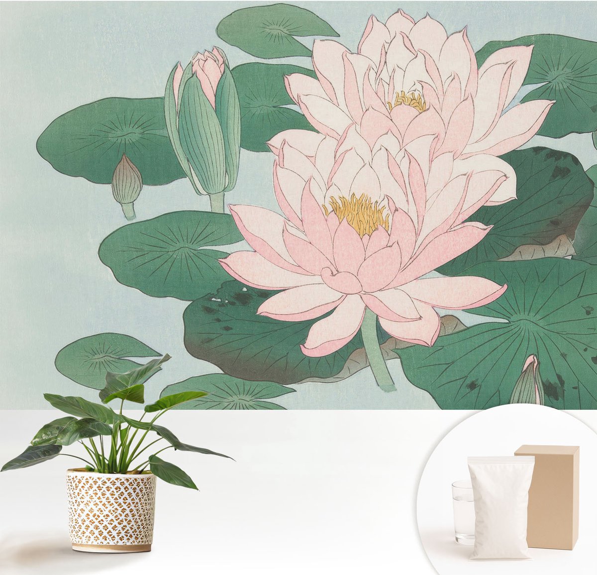 Wallfluent Fotobehang - Groente Vliesbehang - 152x104 cm - Waterlotus Fotobehang Vlies - Hal behang Bloemen En Planten - Muurschildering - Woonkamer behang