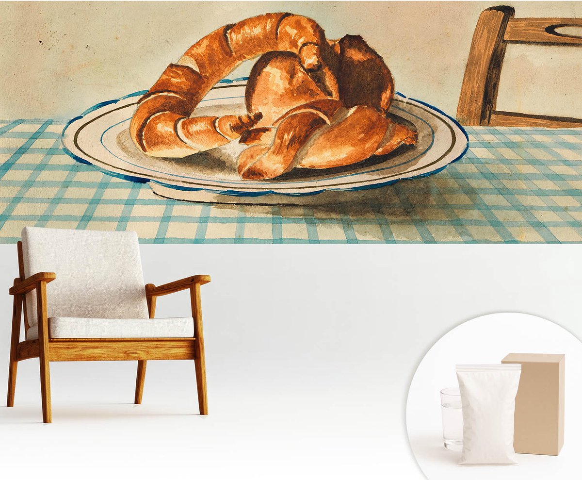 Wallfluent Fotobehang - Bruin Vliesbehang - 250x104 cm - Keukengebakken Producten Fotobehang Vlies - Woonkamer behang Voedsel - Muurschildering - Woonkamer behang